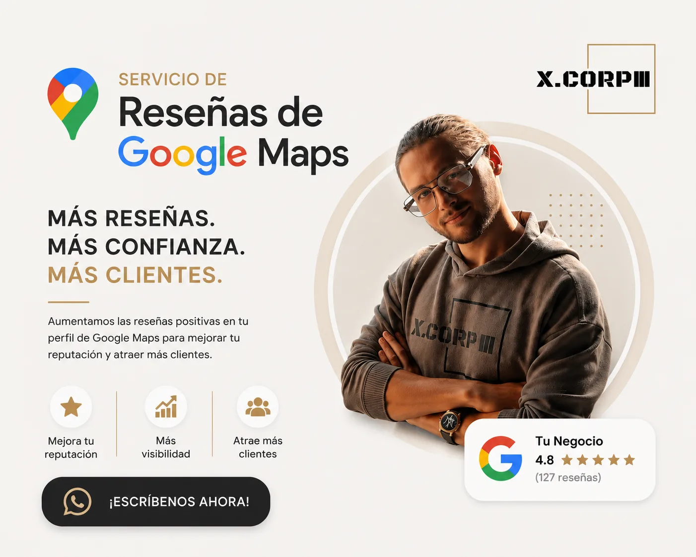 Servicio de reseñas de Google Maps de XCORP: aumentamos las reseñas positivas de tu perfil para mejorar tu reputación y atraer más clientes
